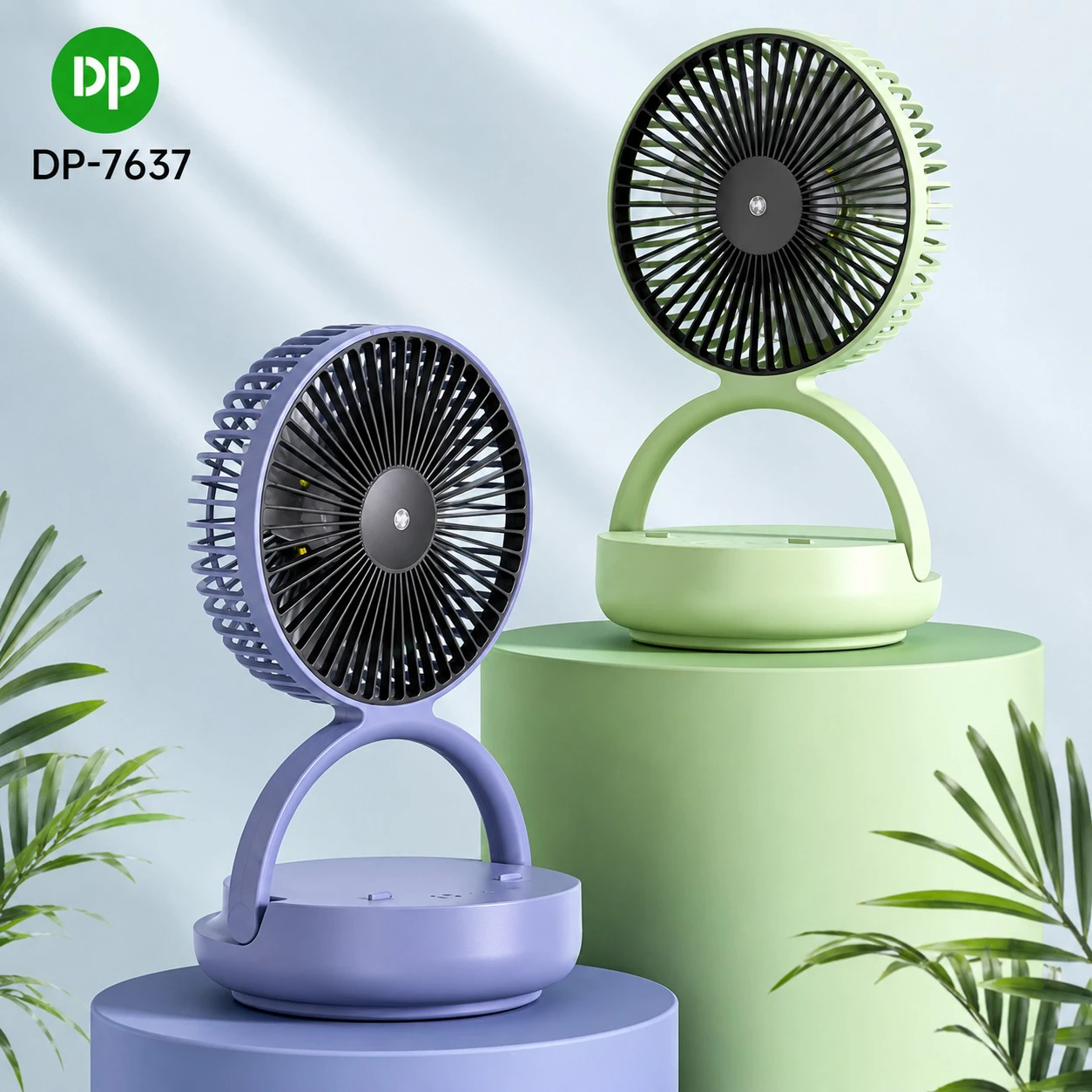 Dp-7637 Rechargeable Automatic Rotating Mini Table Desk Fan